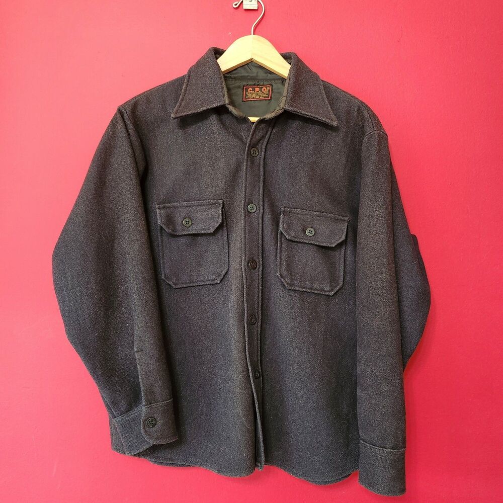 VTG 60s/70s US Navy C.P.O Wool Linen Blend Naval Officer Flannel Shirt Size M